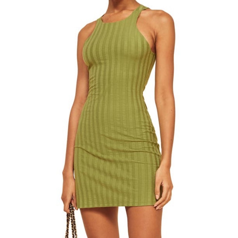 Reformation Olive Green Ribbed Mini Dress